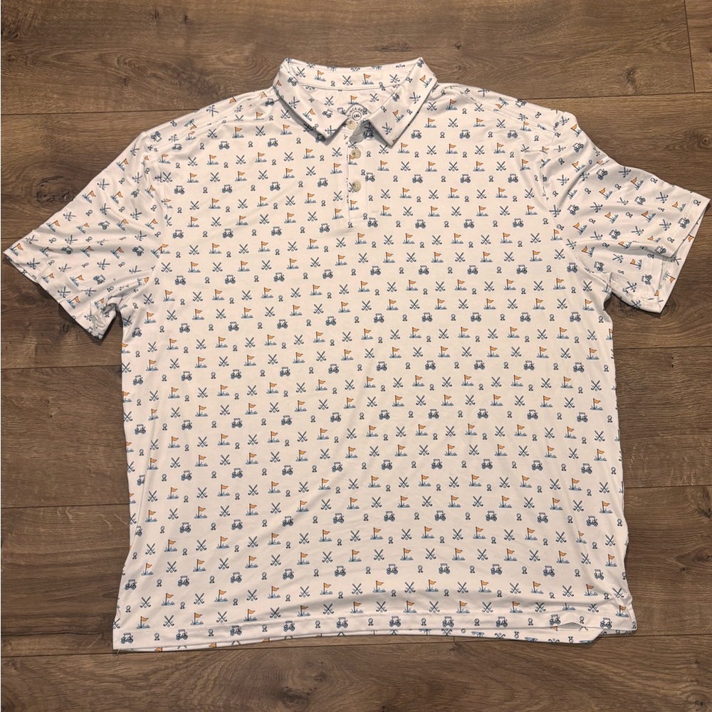 Burlebo Performance Polo Golf Shirt Men's 2XL White All Over Hole In One Print